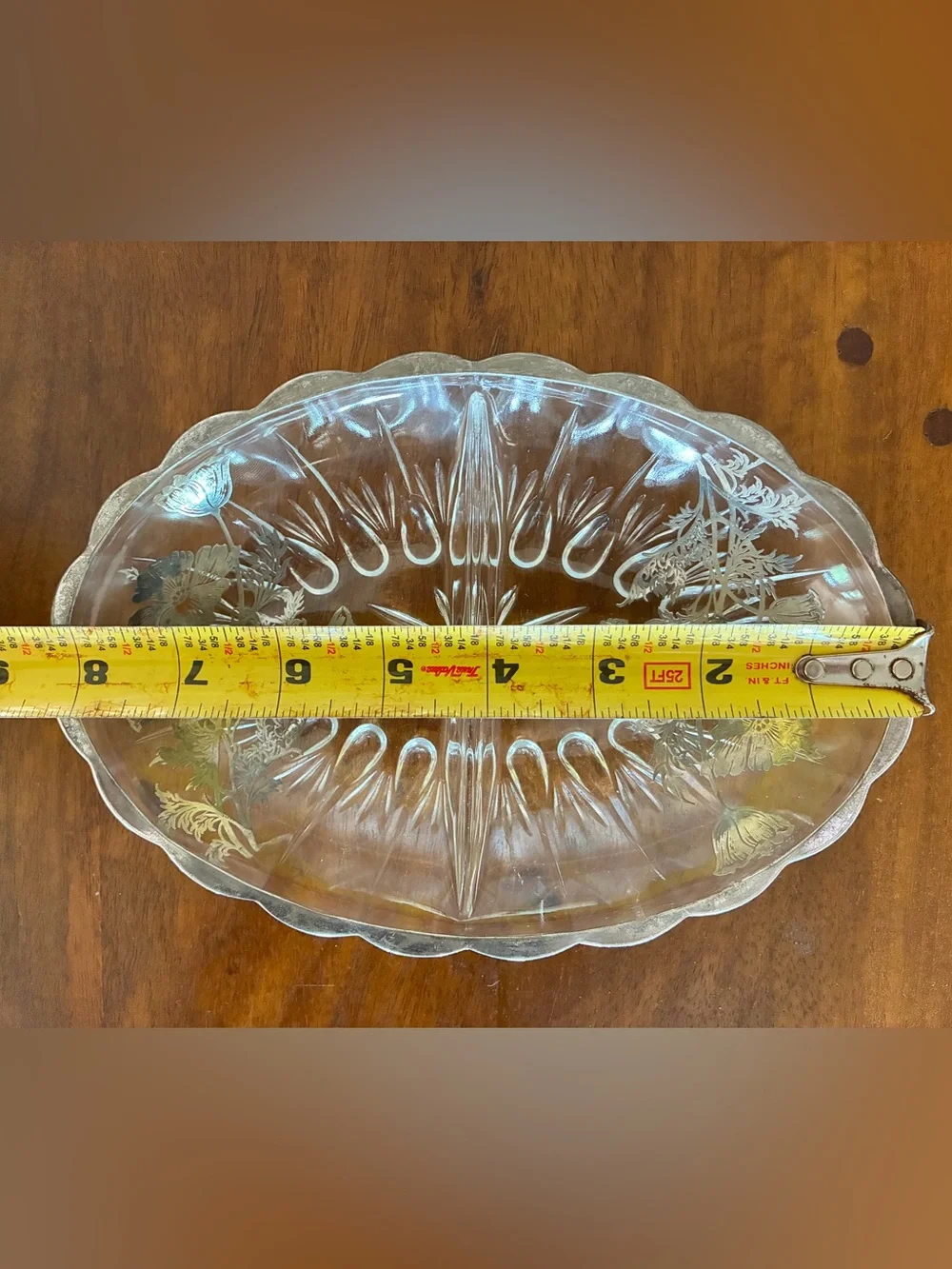 Silver City Glass Sterling Overlay Divided Oval Relish Dish Flanders Poppy